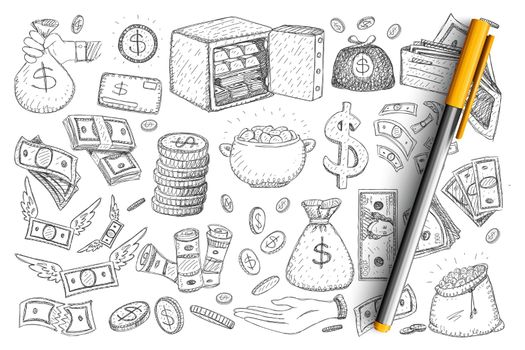 Money and finance doodle set