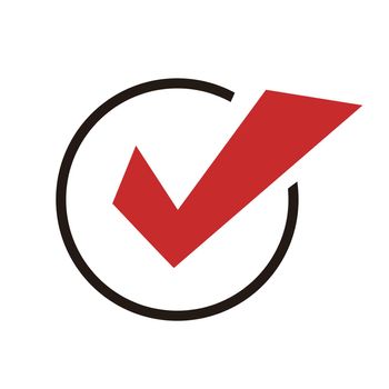 Red check mark icon in a round circle. vector. Success and authentication.