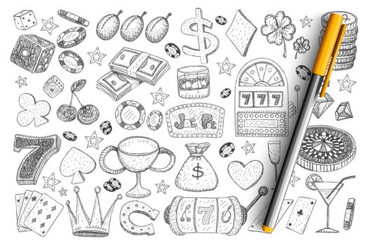 Gambling accessories and tools doodle set