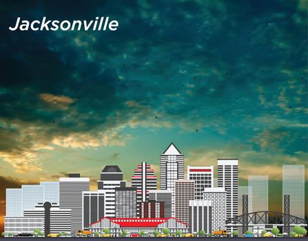 Jacksonville florida city skyline with gray buildings isolated on sunset