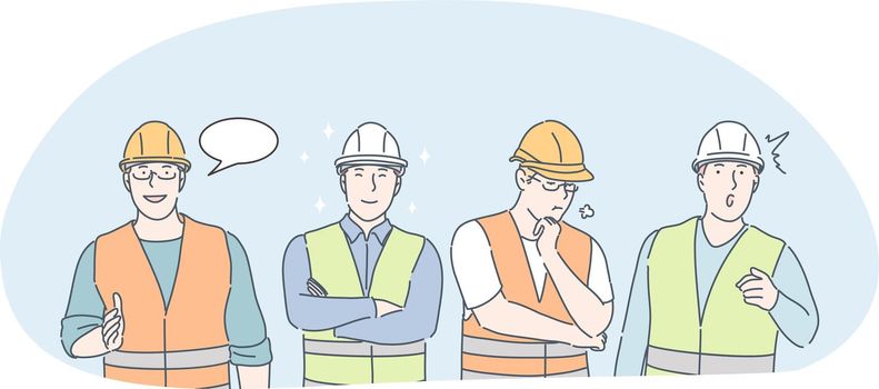Engineering and construction workers concept