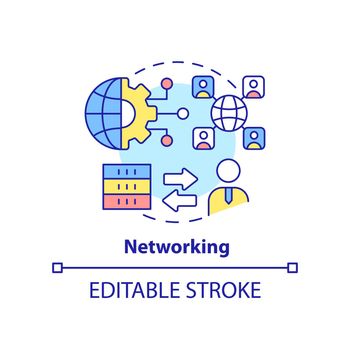 Networking concept icon. Client server network. Programming skills abstract idea thin line illustration. Isolated outline drawing. Editable stroke. Arial, Myriad Pro-Bold fonts used