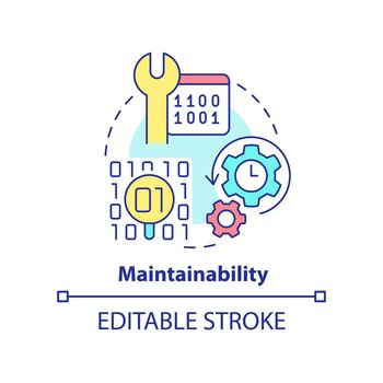 Maintainability concept icon. Programing language choice standard abstract idea thin line illustration. Isolated outline drawing. Editable stroke. Arial, Myriad Pro-Bold fonts used