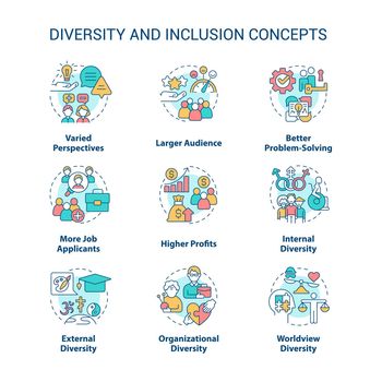 Diversity and inclusion concept icons set