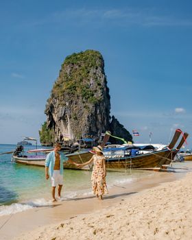 Couple men and woman on vacation in Southern Thailand