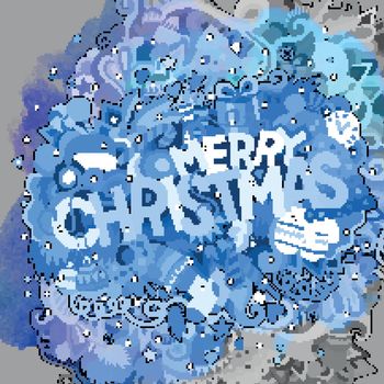 Merry Christmas hand lettering and doodles elements watercolor