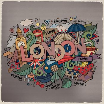London hand lettering and doodles elements background.