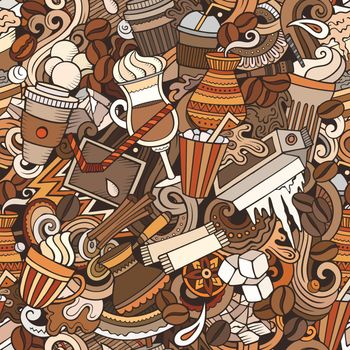 Iced Coffee hand drawn doodles seamless pattern
