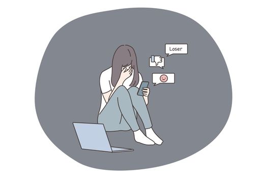 Depression, bullying, bad news, social media, anxiety concept