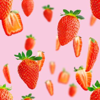 Strawberry seamless pattern. Ripe strawberries isolated on pink. package design background.