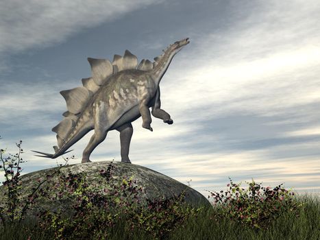 Stegosaurus dinosaur on a rock - 3D render
