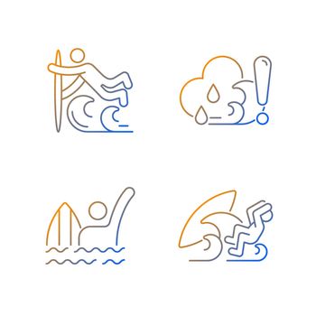 Water sports gradient linear vector icons set