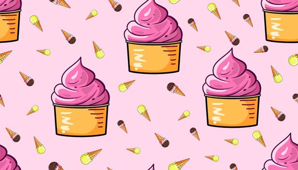 Ice cream cones vector seamless pattern vector illustration For the graphic design of textiles, fabric