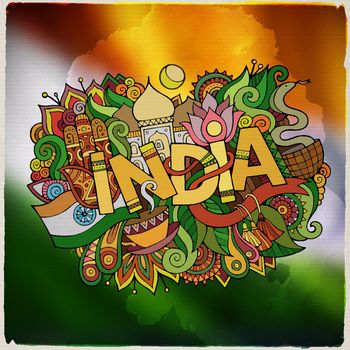 India country hand lettering and doodles elements