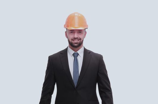 in full growth. successful businessman in a protective helmet