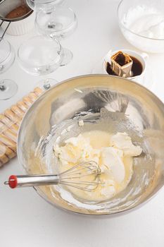 Tiramisu cream step by step recipe on a white background