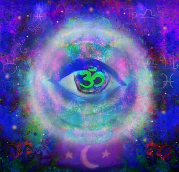 illustration of a third eye mystical sign in glass sphere