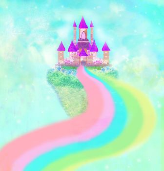 Magic Fairy Tale Castle in clouds