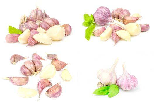 Collection of Garlic on a white background. Clipping path