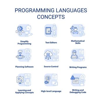 Programming languages light blue concept icons set