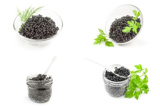Collection of sturgeon caviar isolated on a white background cutout