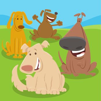 happy cartoon dogs and puppies animal characters group