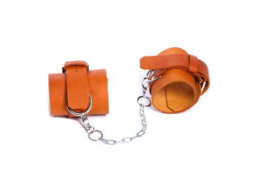 Light brown leather handcuffs