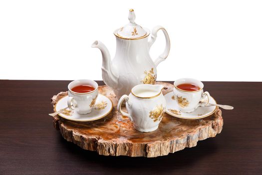Elegant coffee set on an exclusive tray
