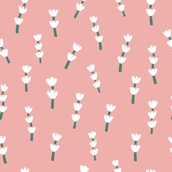 Abstract seamless patterns with vintage groovy daisy flowers on pink background.