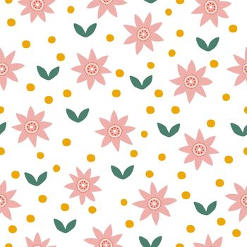 Abstract playful seamless patterns with vintage groovy daisy flowers.