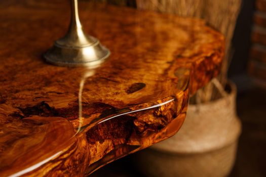 The edge of wooden stylish table