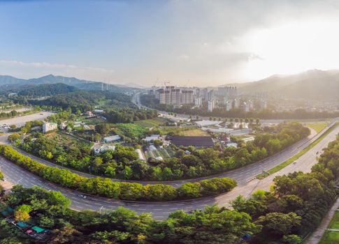 Aerial view of Seoul, South korea. Aerial panorama view from drone