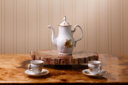 Elegant coffee set on an exclusive tray