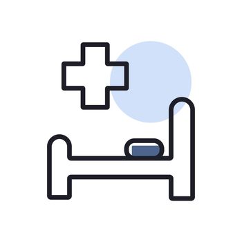 Hospital bed and cross vector icon. Medical sign