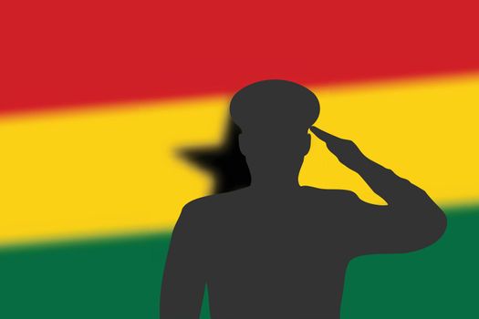 Solder silhouette on blur background with Ghana flag.