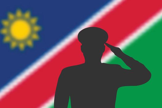 Solder silhouette on blur background with Namibia flag.
