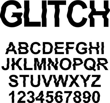 Glitch distortion typeface. Letters and numbers