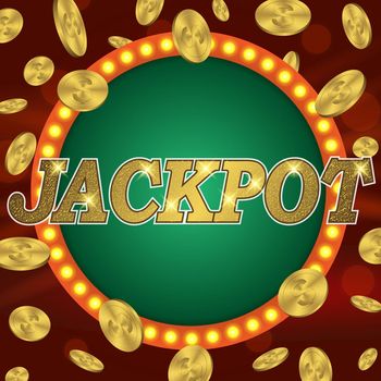 Jackpot gambling retro banner sign decoration. billboard for casino. Winner lucky symbol sign template