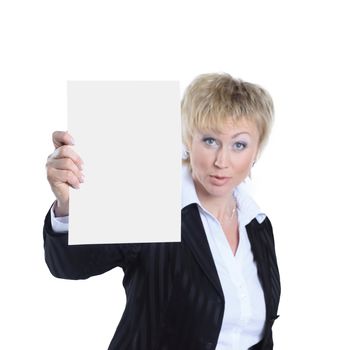 closeup. confident business woman showing blank sheet.