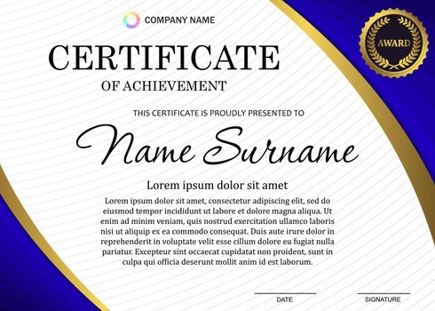 certificate or diploma template with luxury pattern,and award symbol