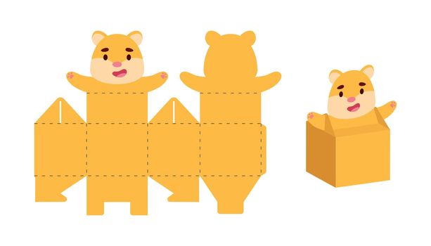 Simple packaging favor box hamster design for sweets, candies, small presents. Party package template for any purposes, birthday, baby shower. Print, cut out, fold, glue. Vector stock illustration