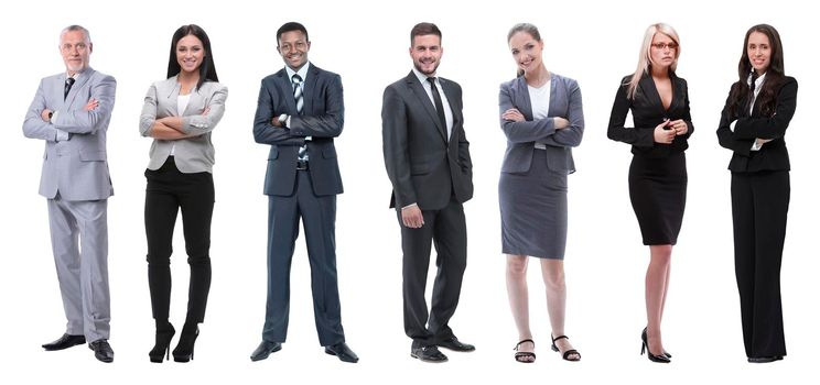 Collage of mixed age group of focused business professionals