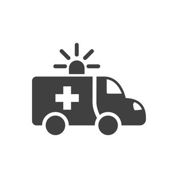 Ambulance Car Glyph Vector Icon. Isolated on the White Background. Editable EPS file. Vector illustration.