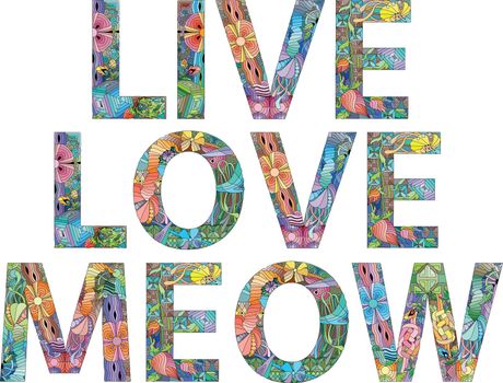 Live love meow- Cat t-shirt design, Hand drawn lettering phrase