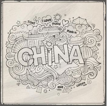 China hand lettering and doodles elements background