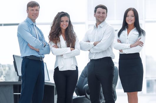 successful business team standing near the desktop