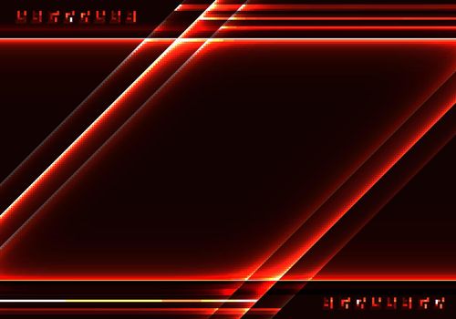 Abstract technology template red glowing laser lines with squares elements on black background