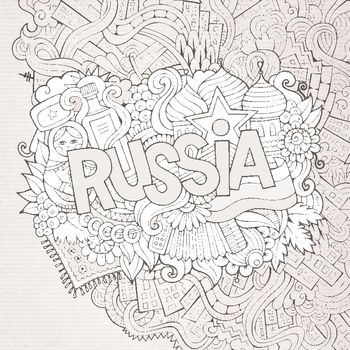 Russia hand lettering and doodles elements background.