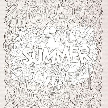 Summer hand lettering and doodles elements.