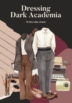Poster template with dark academia outfit concept,watercolor